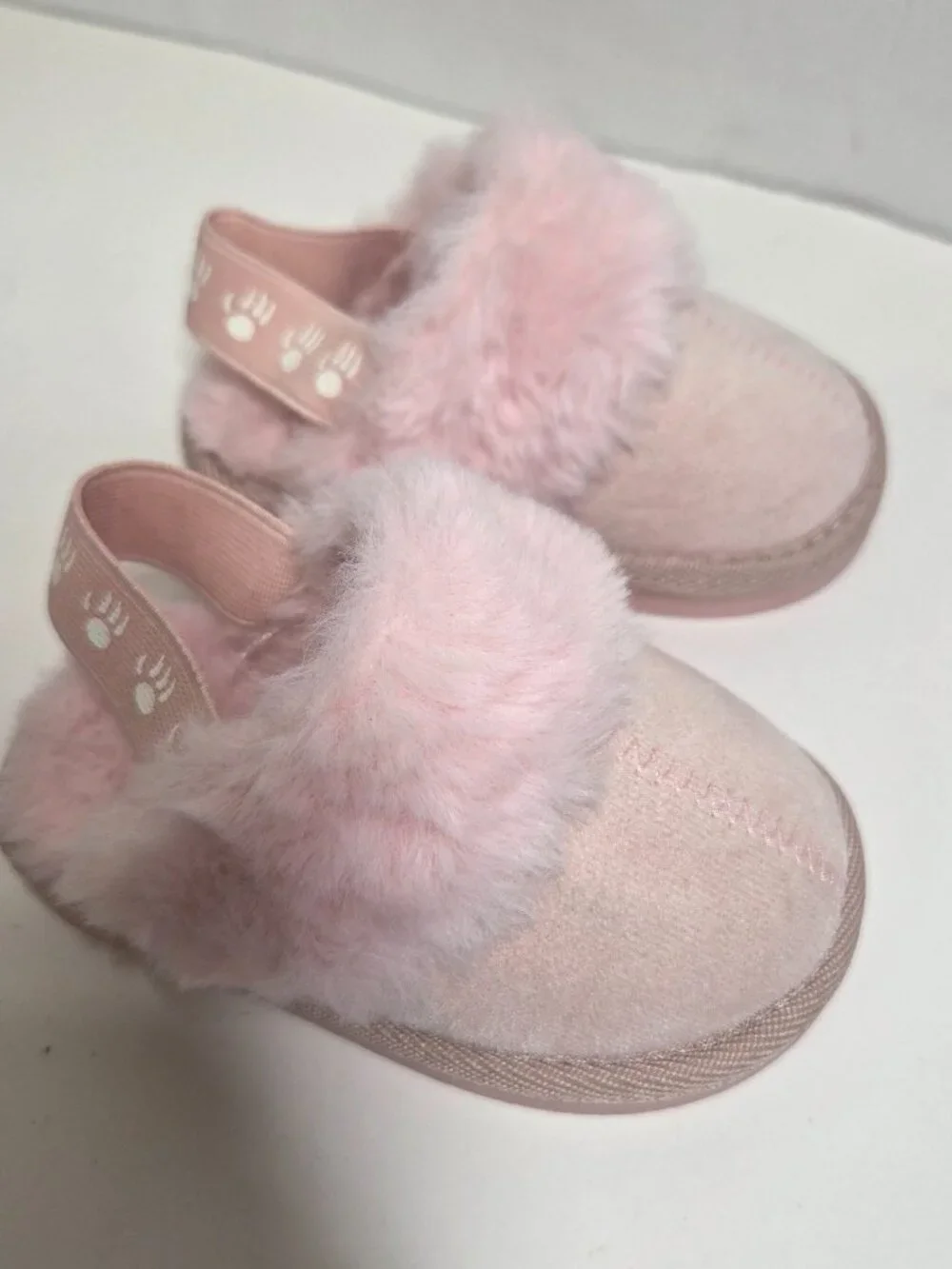 BearPaw Baby Toddler size 4 PINK suede and fur slip on shoes strap Girls